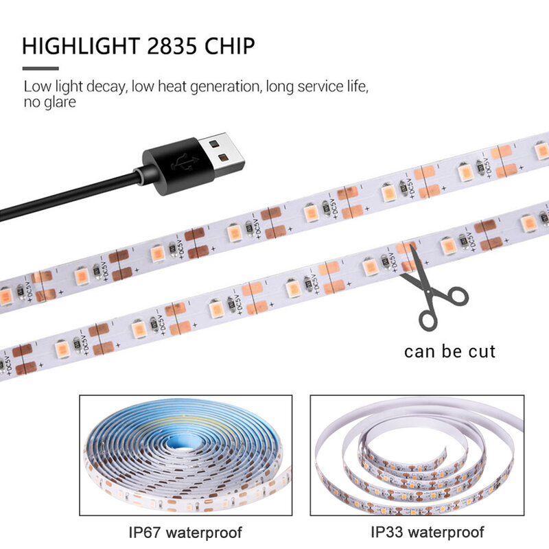 USB Full Spectrum LED Phyto Tape Iluminação Flexível Crescer Faixa de Luz, lâmpada de planta impermeável, lâmpada hidropônica, DC 5V