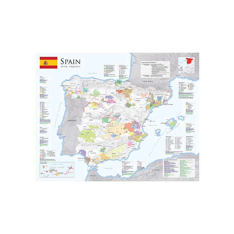 Affiche de la carte espagnole de distribution de vin, peinture sur toile non tissée, image d'art mural, fournitures scolaires, décoration d'intérieur, 59x42cm