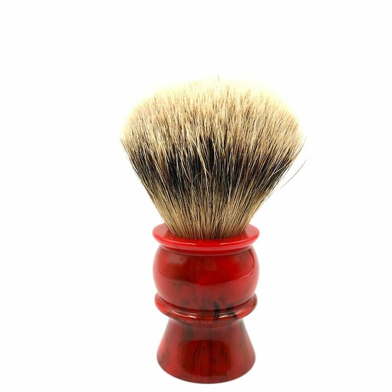 Yaqi-brochas de afeitar para hombres, pelo de tejón plateado, mango de resina roja, 24MM, 100%