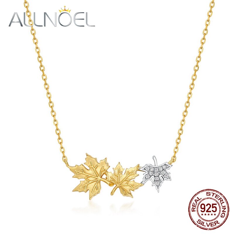 Allnoel maple leaf colar para as mulheres design simples sólido 925 pingente de prata esterlina 45cm corrente elegante na moda jóias finas