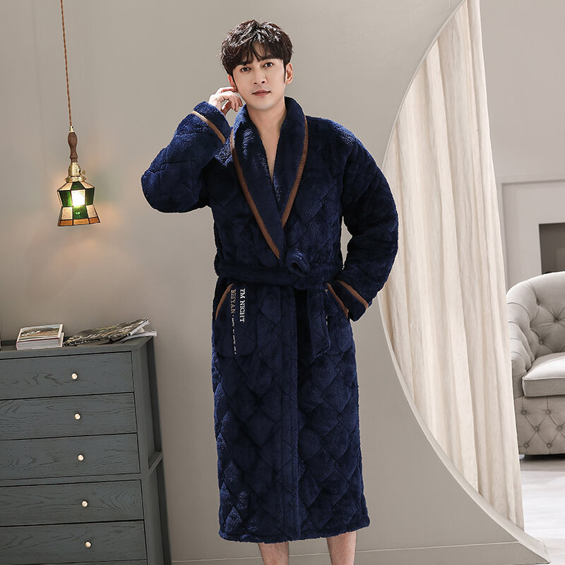Зимний 3-слойный флисовый брикет для ванной комнаты, мужской халат, мужские стеганые пижамы, толстый длинный спа-Халат