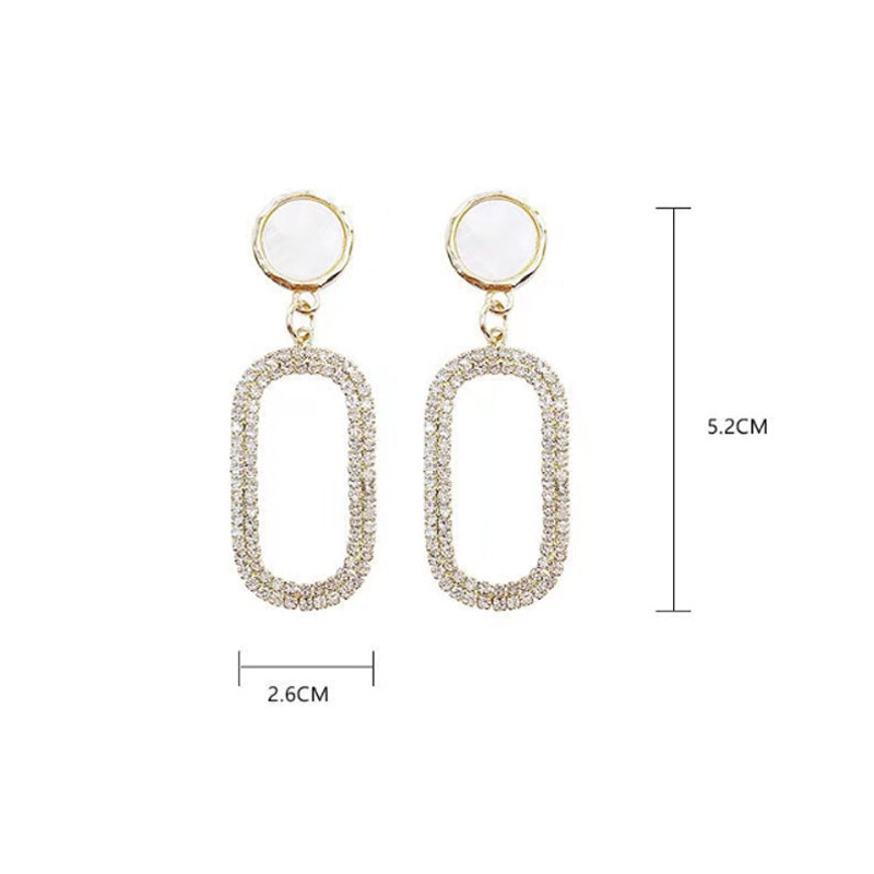 Lagemisay Light luxury Shell Full Rhinestone Oval Drop Earrings For Women Gold Silver Temperament Geometric Earrings New Jewelry