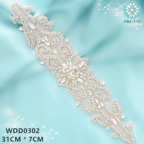 (1PC ) Silver rhinestone bridal belt wedding applique with crystals wedding dress accessory sash belt for wedding dress WDD0302