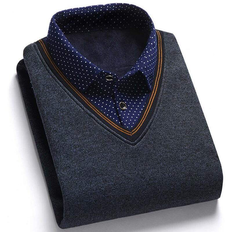 Осенний мужской свитер, имитация двух частей, плотный вязаный Мужской базовый свитер в клетку, однотонный пуловер, рубашка, джемпер, облегающий свитер, мужская одежда