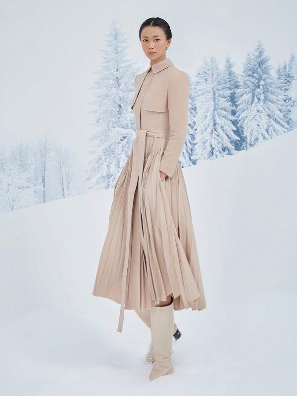Зимнее кашемировое шерстяное Плиссированное пальто, платье, свободная юбка, уникальный наряд
