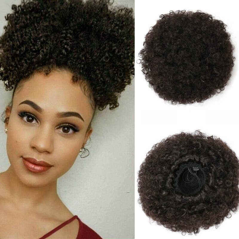Natifah-extensiones de cabello rizado Afro, coleta corta con Clip de garra sintética, esponjoso, moño