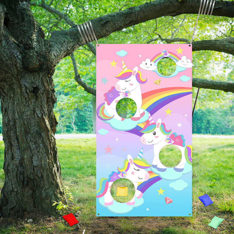 Kit de banner com tema de arco-íris para decoração de festa, brinquedos de áreas internas e externas, itens de unicórnio para crianças