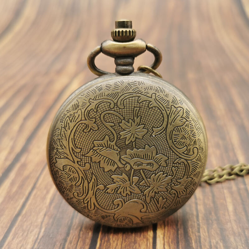 Relógio de bolso criativo de bronze de quartzo, colar unissex com pingente, tema único