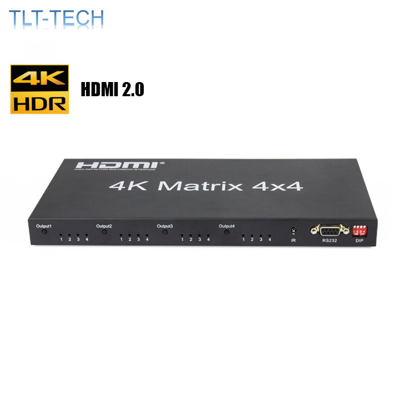 HDMI 2.0 مصفوفة 4X4 HDMI مصفوفة 4X4 مقسم الوصلات البينية متعددة الوسائط وعالية الوضوح (HDMI) الجلاد 4 في 4 خارج مصفوفة مع RS232 و EDID التحكم HDCP 2.2 4KX2K/60HZ HDR