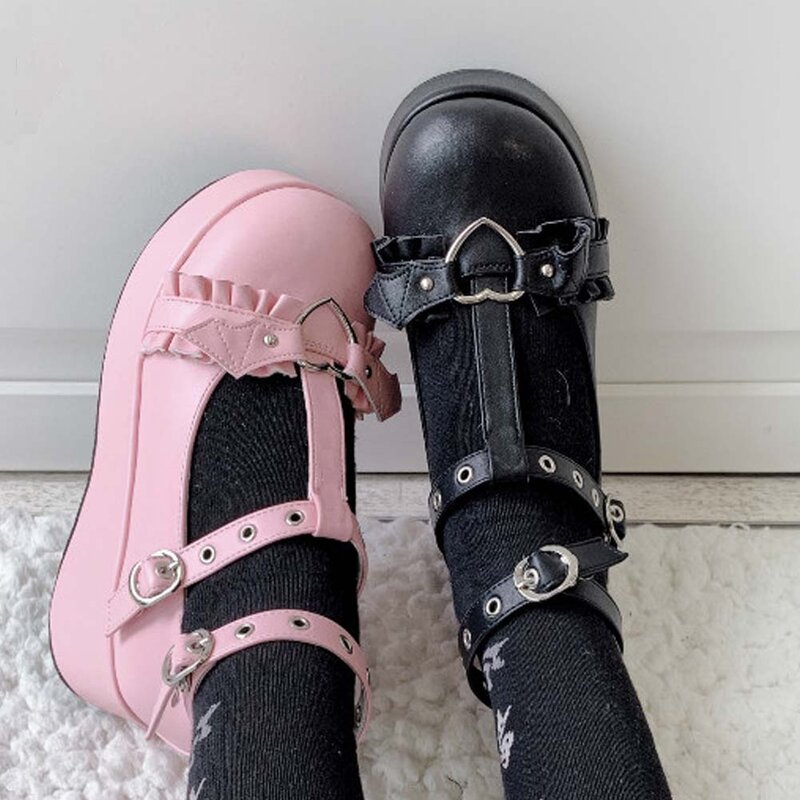 DORATASIA-zapatos de tacón alto con plataforma para mujer, cuñas bonitas de lolita, estilo gótico, para cosplay