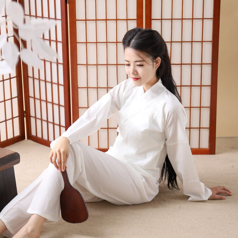 Tops e calças Hanfu brancas tradicionais para mulheres, pijamas, princesa Wuxia, traje Cosplay, pijamas, dinastias Tang, chinês