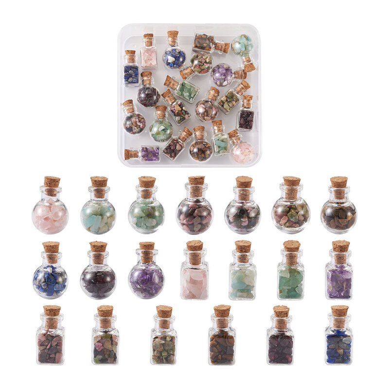 20pcs/set Natural&Synthetic Stone Chip Beads Glass Wish Bottle Pendants Necklaces Charms For Jewelry Making