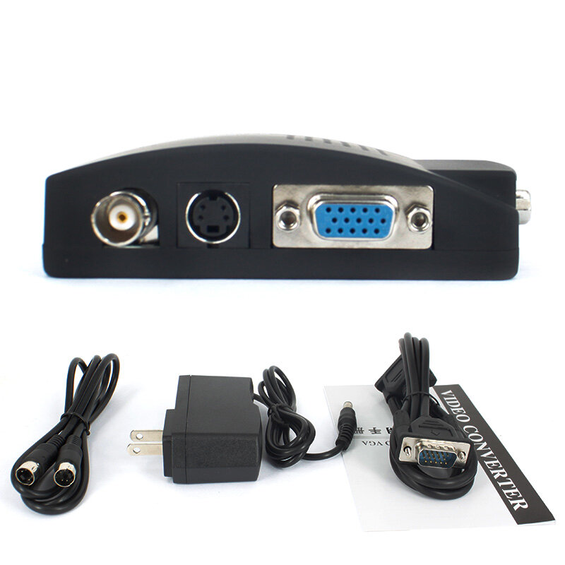 Conversor bnc para vga, conversor de vídeo composto, adaptador para saída vga, caixa de interruptor digital com cabo/alimentação