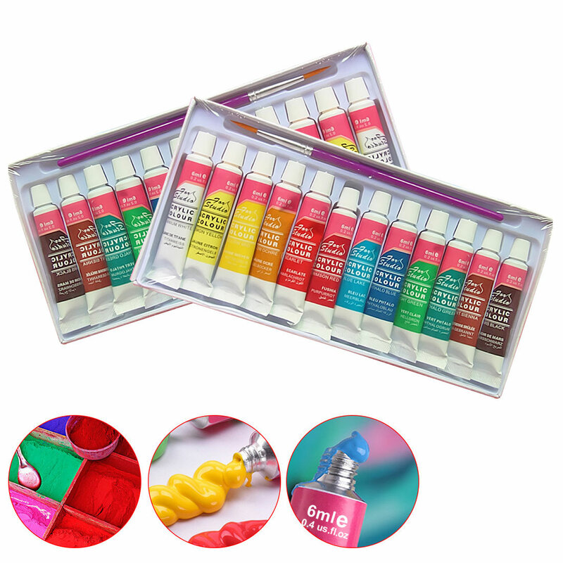 Professional Acrylic Paints for Hand-draw Clothing 6ML 12 Colors Acrylic Pigment Hand Painted for Textile Wall Stone Nail Wood