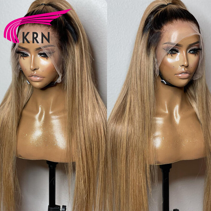 1B27 Straight Hair Lace Front Human Hair Wigs with Baby Hair Preplucked Ombre Honey Blonde Brazilian Remy Lace Front Wig