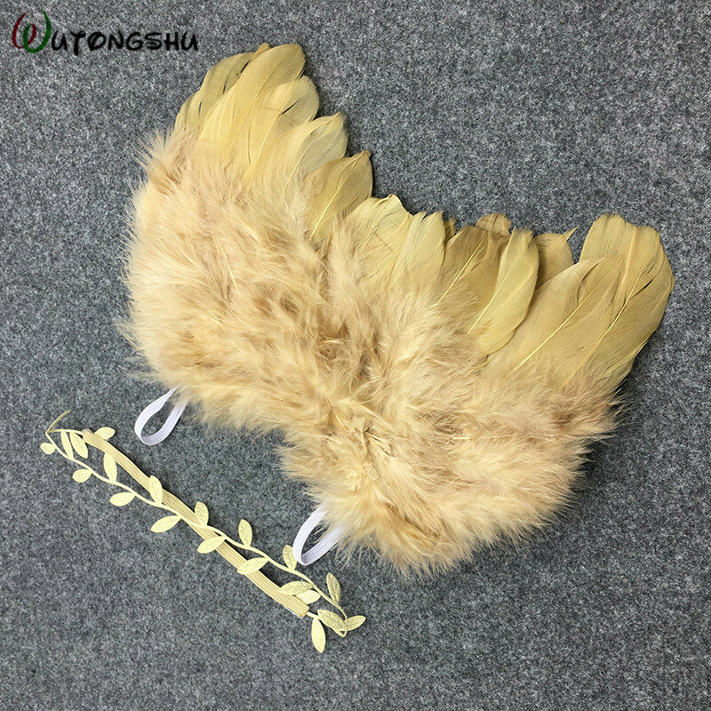 Реквизит для фотосъемки новорожденных Крылья ангела с перьями Детский костюм одежда с повязка для волос-листья аксессуары для фотосъемки для младенцев
