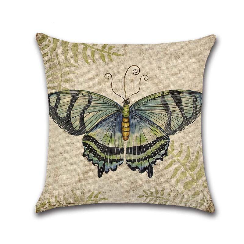 Funda de almohada con patrón de mariposa, bonita funda de almohada de lino y algodón, decorativa, kussensloop
