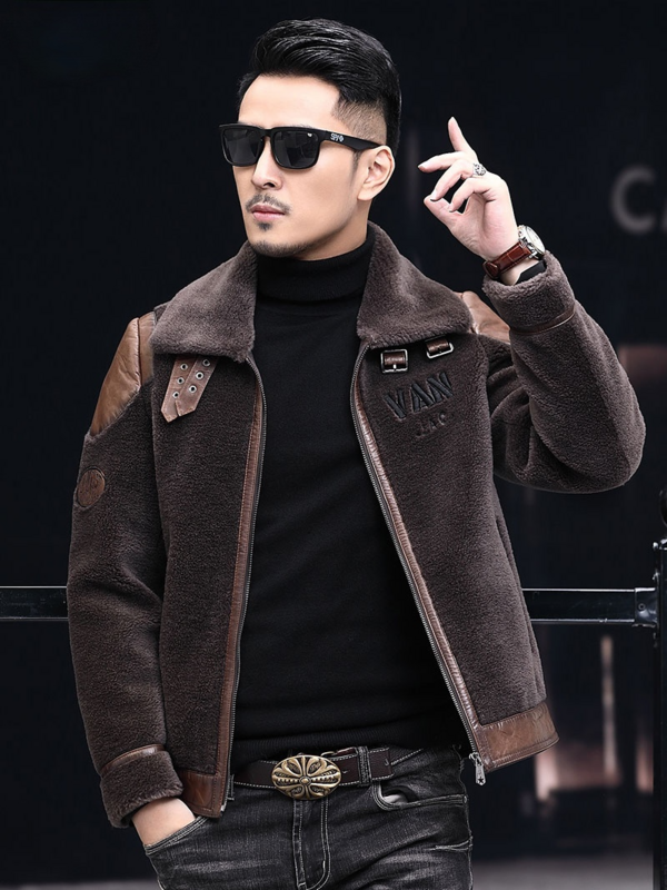 Мужская повседневная куртка на молнии, однотонная теплая куртка из натурального меха, с длинным рукавом, отложным воротником и карманами, зима 2021