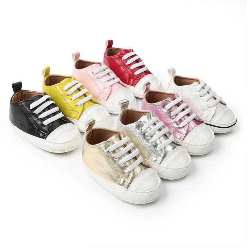 Zapatos clásicos de lona para bebé, calzado de PU para primeros pasos, a la moda, para recién nacido, 8 colores de primavera