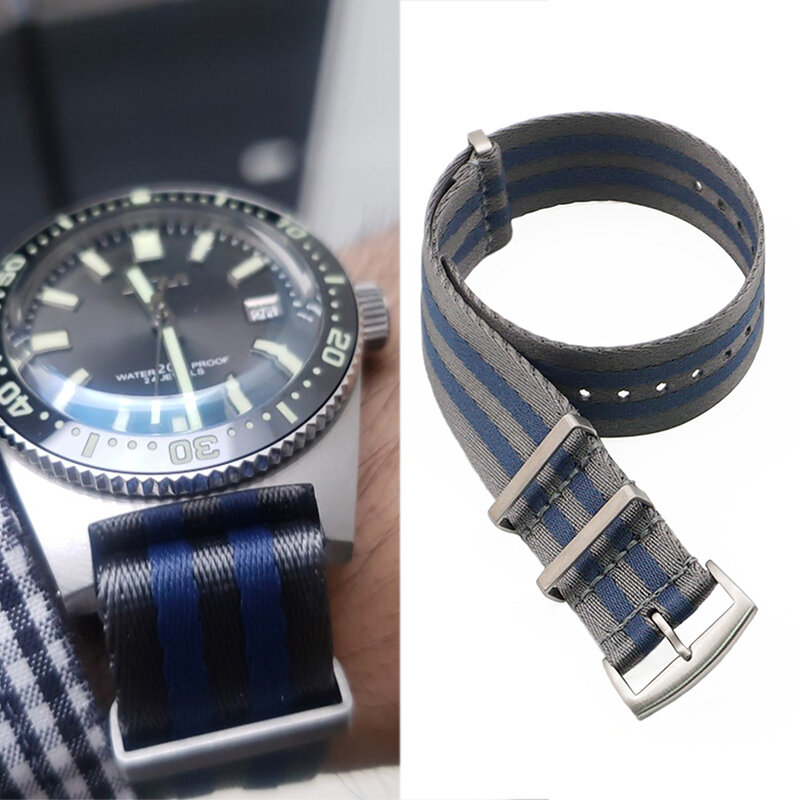 20 22 mm Blue/Grey Striped Nato Strap for Army Sport Watch Nylon Watchband Strap On For Hours For James Bond Watch