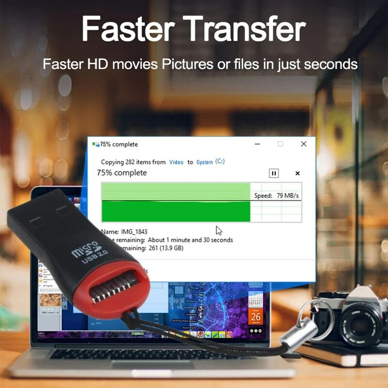 고속 미니 휴대용 USB 2.0 마이크로 보안 디지털 SDHC TF 메모리 카드 리더 어댑터, 드라이브 노트북 액세서리