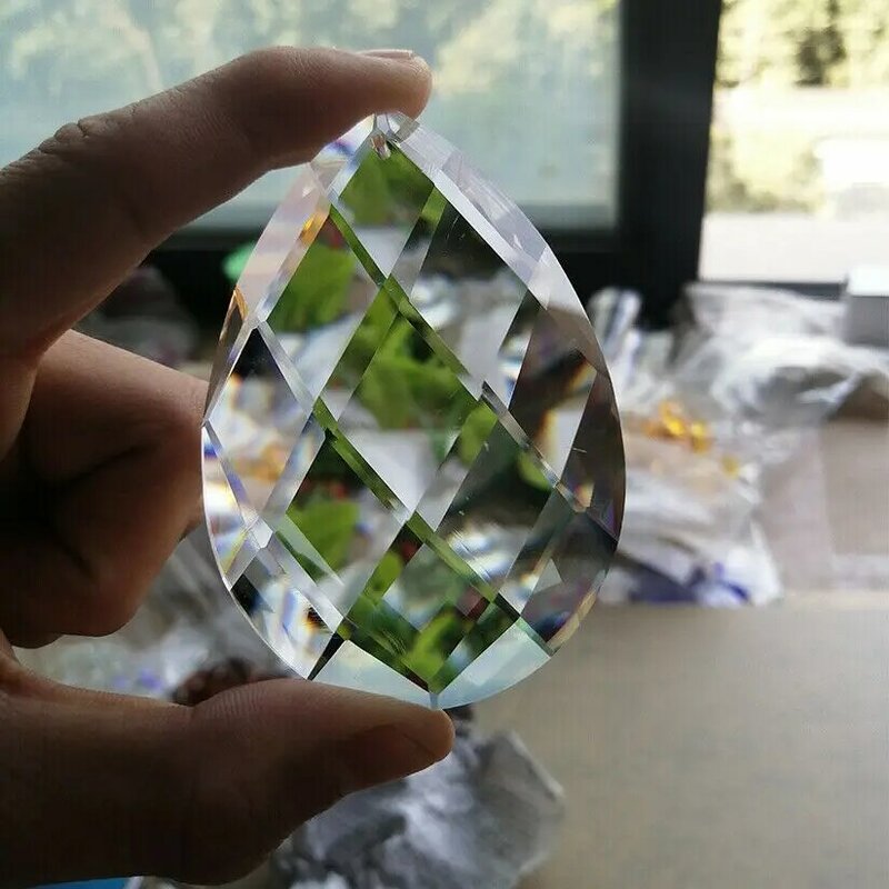 Prisma de cristal Pingente Lustre, Ornamento Pendurado, DIY Suncatcher, Teardrop Facetada, Arte Em Vidro, 80mm