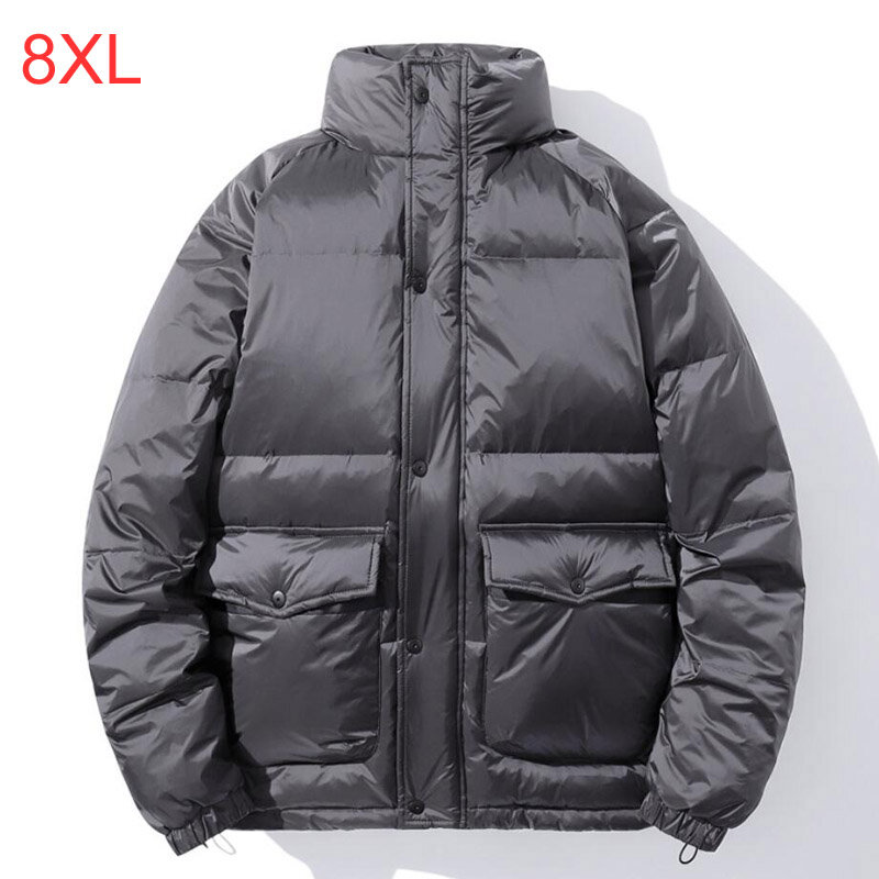大型ビッグ8XL男性の冬のホワイトダックダウンふわふわフグ上着グレー特大コート男性厚く暖かいジャケット