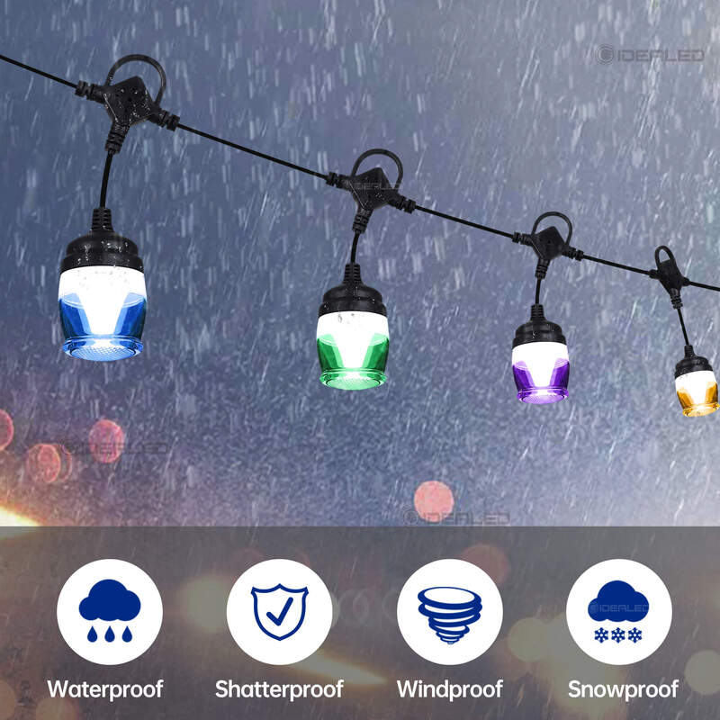 야외 RGB LED 스트링 라이트, 블루투스 앱 원격 제어, 분위기 야간 램프, 정원 웨딩 파티용, IP65, 11.6M, 12 전구