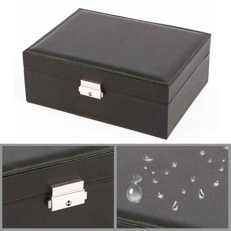 634d couro dupla camada caixa de jóias com moldura de madeira feminino cosméticos armazenamento para anéis colar brincos pulseiras