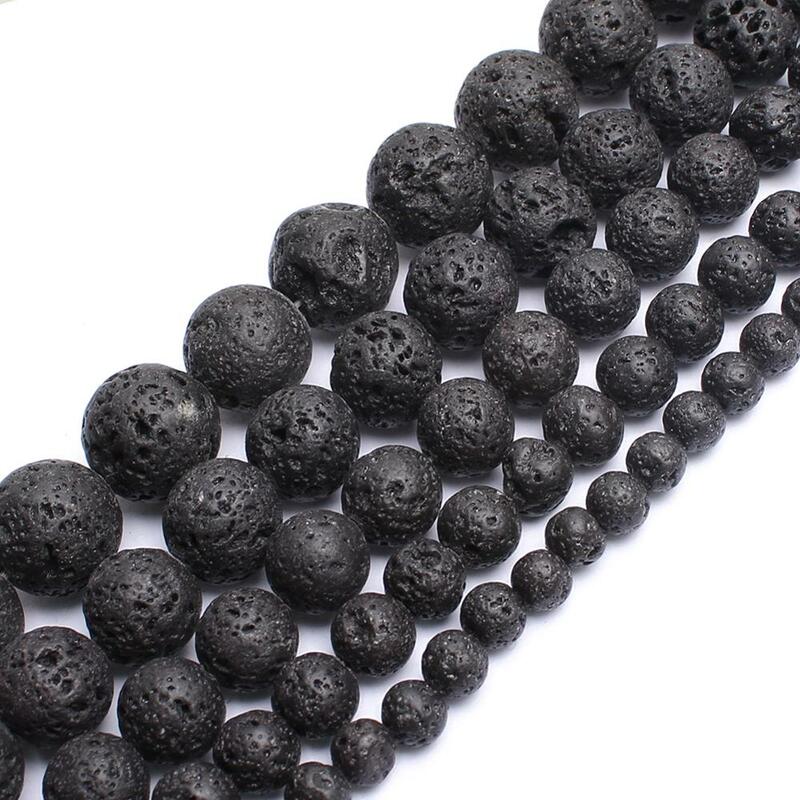 Cuentas redondas de piedra de Lava volcánica negra Natural de 4-14mm, tamaño de selección de 15 "para fabricación de joyas, pulsera diy, venta al por mayor