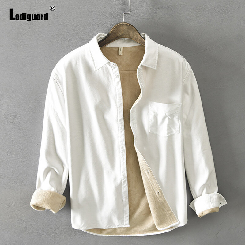 Harajuku-camisas gruesas de felpa para hombre, blusa de talla grande para mantener el calor, blusa básica con cuello Lepal, ropa de calle informal de terciopelo, 2022