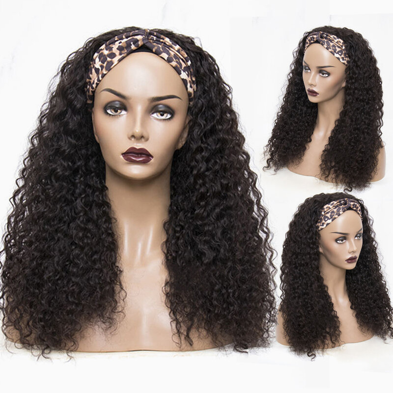 Headband Wig Human Hair Afro Kinky Curly Wigs Bob Wig Bouncy Jerry Curl Human Hair Wigs For Women Full Machine Wig 200 Density