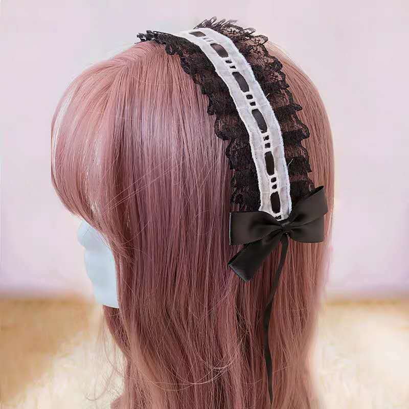 Lolita z pałąkiem na głowę akcesoria do włosów akcesoria do włosów urocza koronka z pałąkiem na głowę KC dark ribbon bow