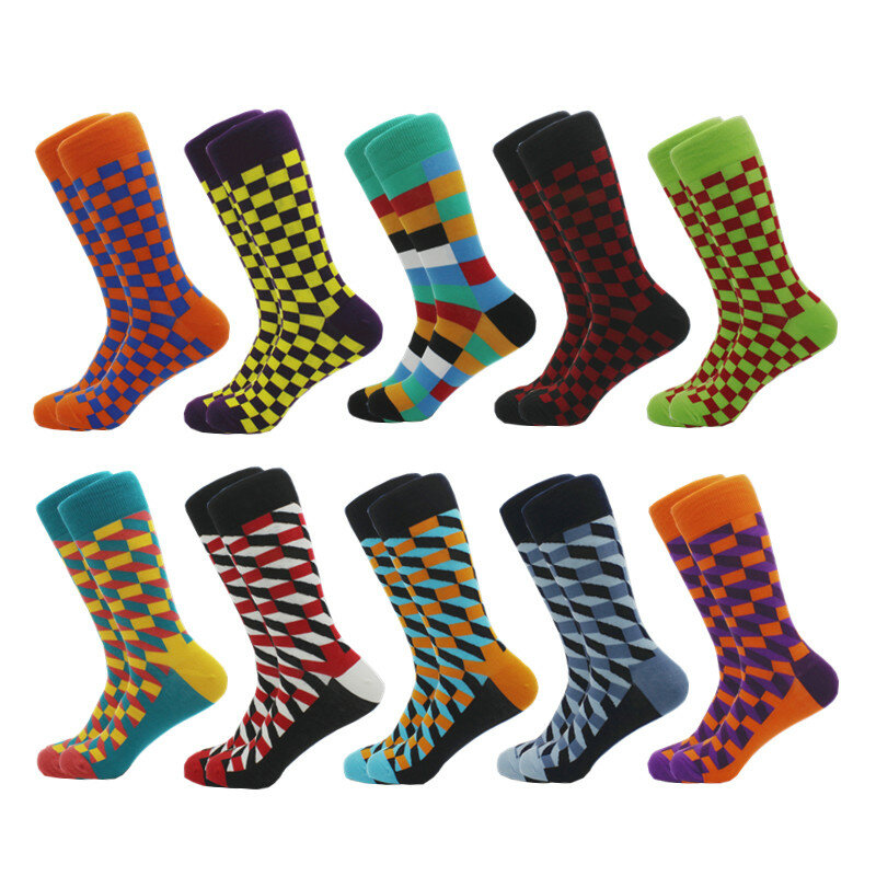 Meias coloridas de algodão de compressão masculinas, meias casuais, Happy Socks, alta qualidade, clássicas, venda quente