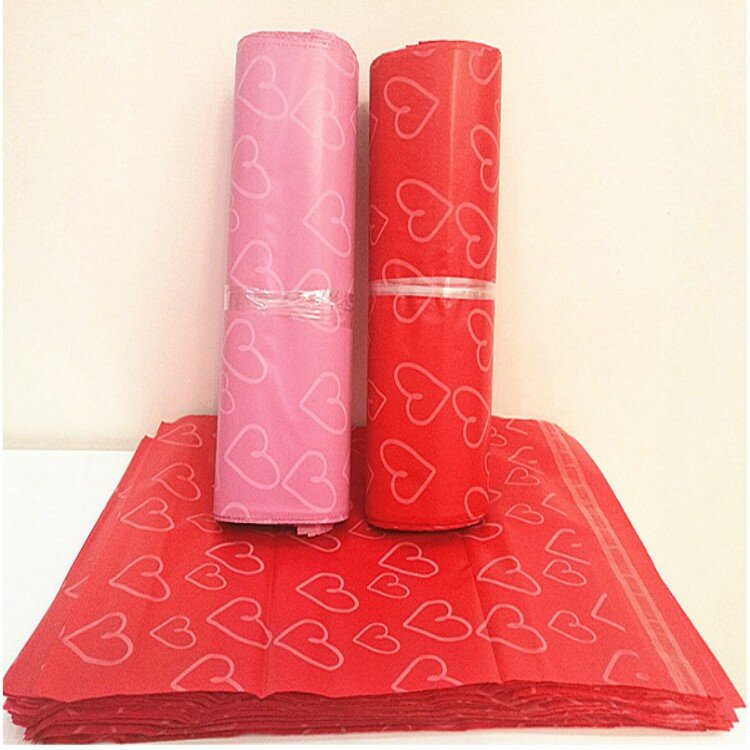 (10 Buah/Lot) Tas Kurir Cinta Merah Muda Tas Paket Ekspres Kemasan Hadiah Tas Plastik Tahan Air Merah