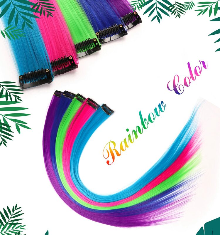 Blackstar 20 polegadas festa destaques grampo em extensões de cabelo de uma peça para meninas multi-cores cabelo reto sintético hairpieces