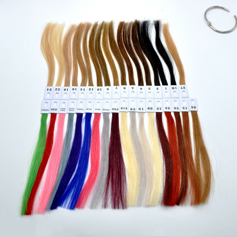 32 Warna Tersedia 100% Nyata Remy Warna Rambut Manusia Cincin Warna Grafik untuk Ekstensi Rambut