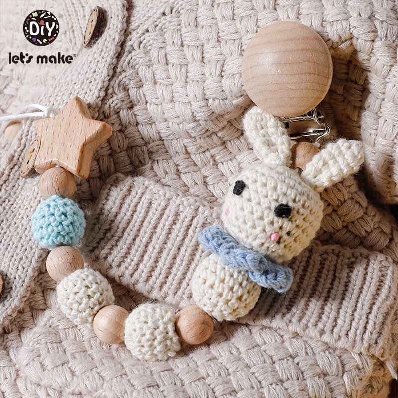 Let's make – Chaîne de sucette avec crochet pour bébé, attache tétine, motif lapin ou panda, clips en bois, anneau de dentition à perles pour nouveau-né, clip factice, 1 pièce