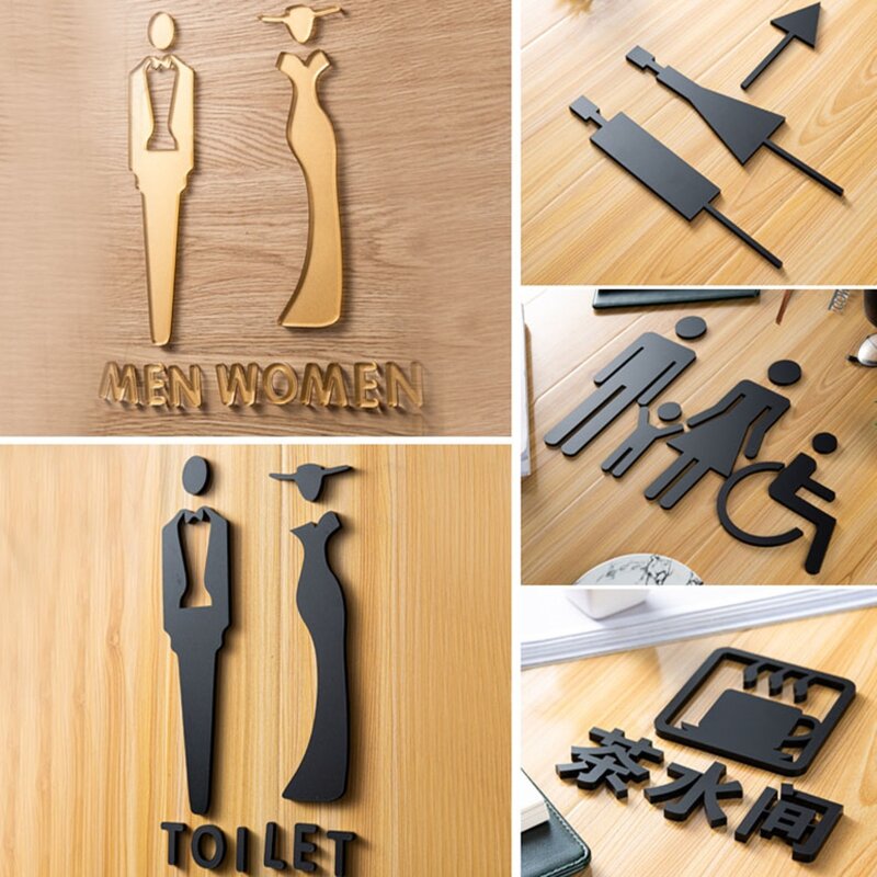 Tanda Toilet Simbol Akrilik untuk Pria, Kantor, Rumah, Pekerjaan Restoran (Hitam)