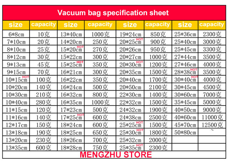100pcs/bag Vacuum Bags for Vacuum Sealer Food Storage Film Vacuum Seal Bags  Kitchen Appliance Sous Vide Packing Bag