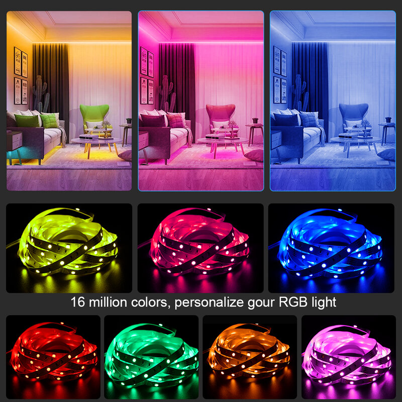 (EU-Stecker) LED-Streifen Licht RGB Musik synchron isation Farbwechsel empfindliche eingebaute Mikrofon, App LED-Leuchten DC12V flexibel