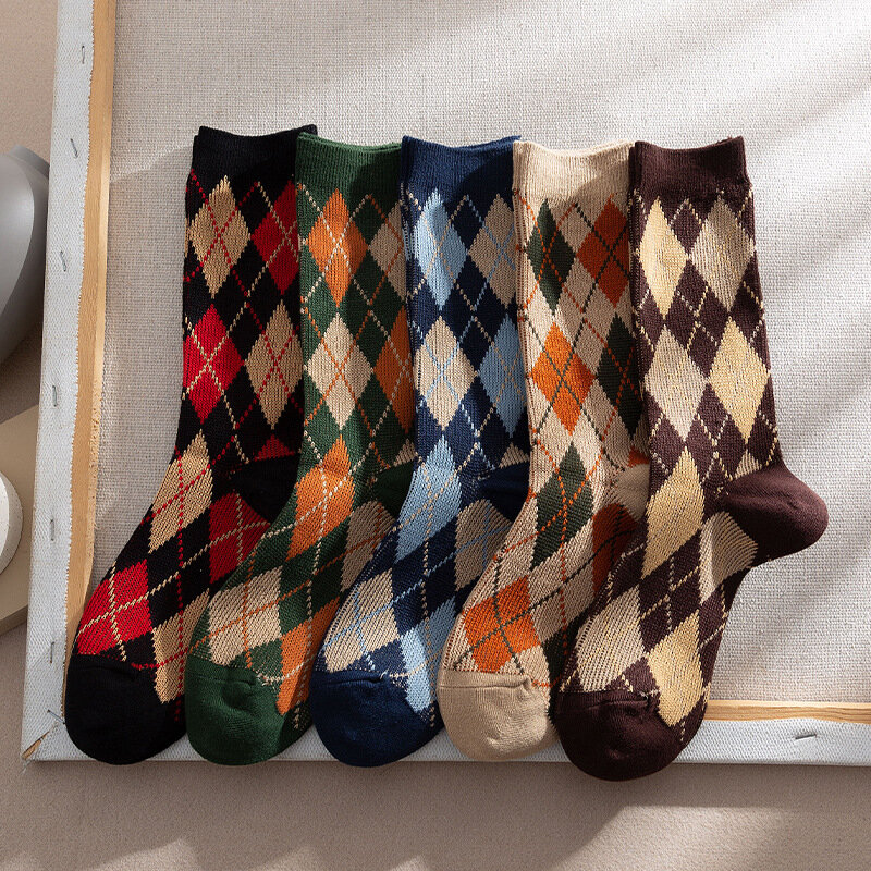 Calcetines de algodón con estampado de celosía para mujer, calcetín desodorante informal, de alta calidad, estilo Preppy, otoño, 2022