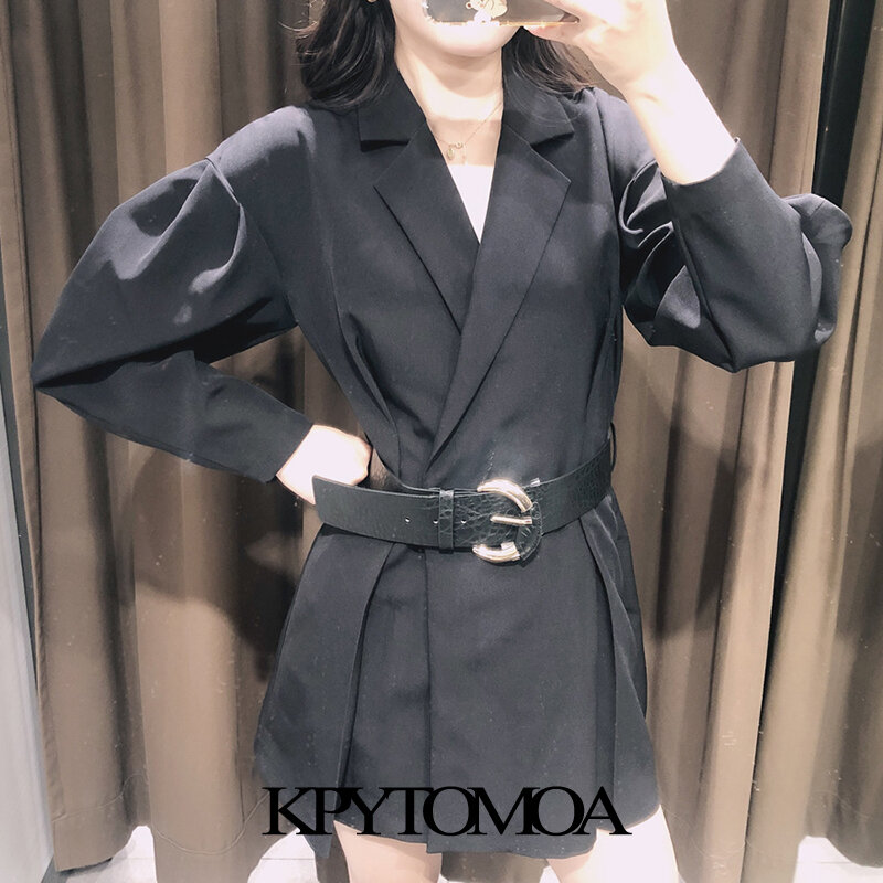 KPYTOMOA Women 2020 Chic Fashion With Belt Wrap Playsuits Vintage Lantern Sleeve Snap Buttons Female Jumpsuits Mujer