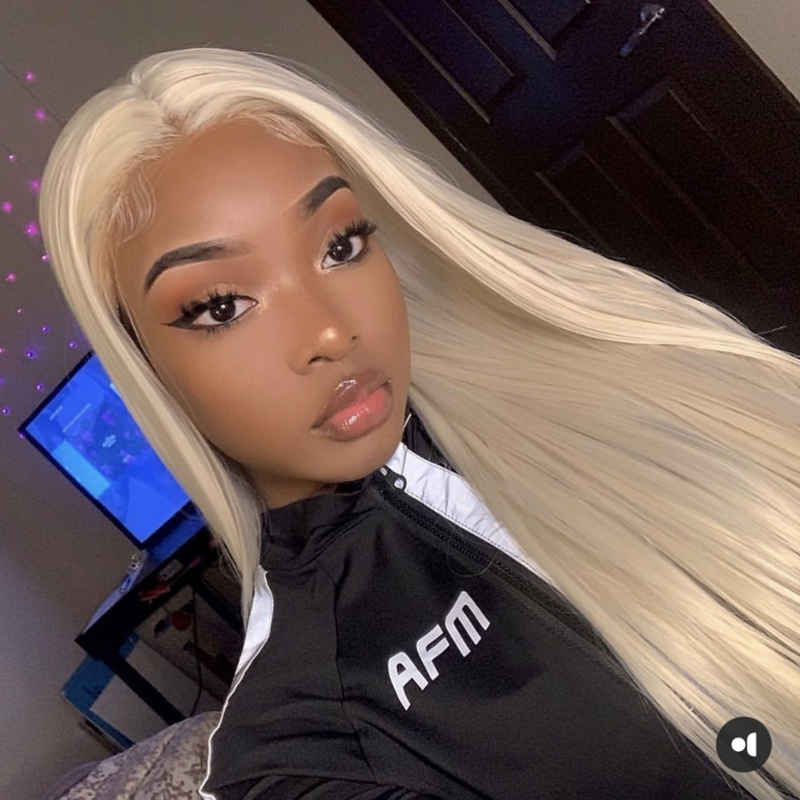 QueenKing Brazilian Human Hair Blonde Lace Front 13x6  Blonde 613 Silky Straight Remy Wigs For Women Free Overnight Shipping