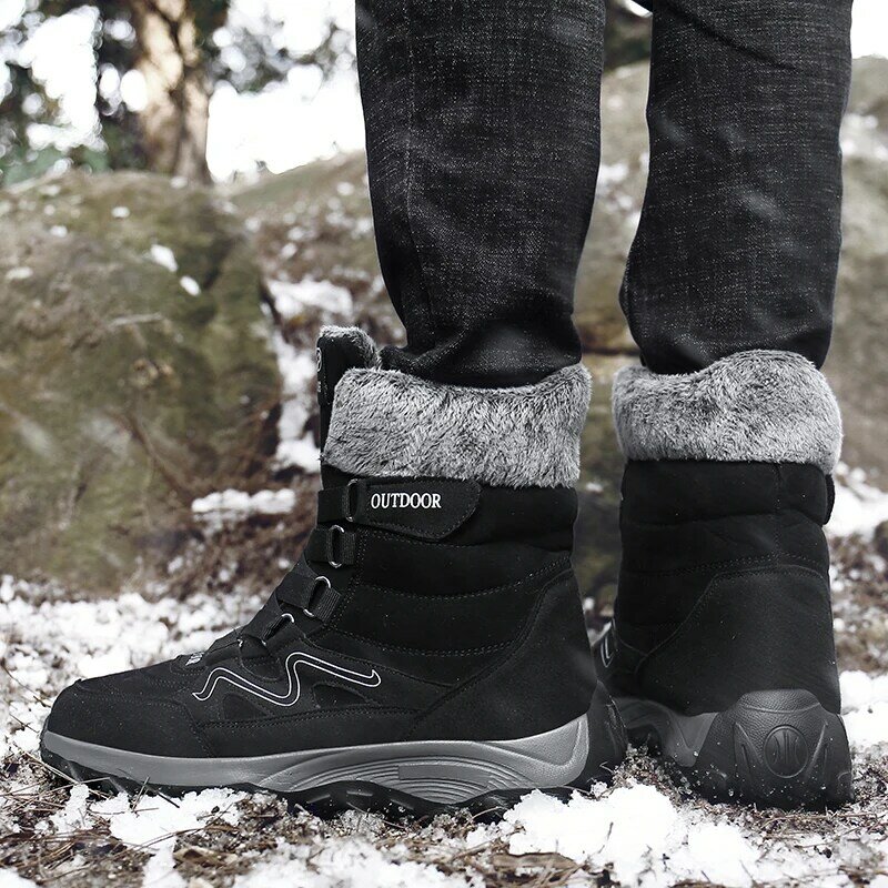 Mężczyźni buty połowy łydki zamszowe mężczyźni śnieg buty zimowe utrzymać ciepłe pluszowe wodoodporne buty outdoorowe buty zimowe mężczyźni Botas Hombre