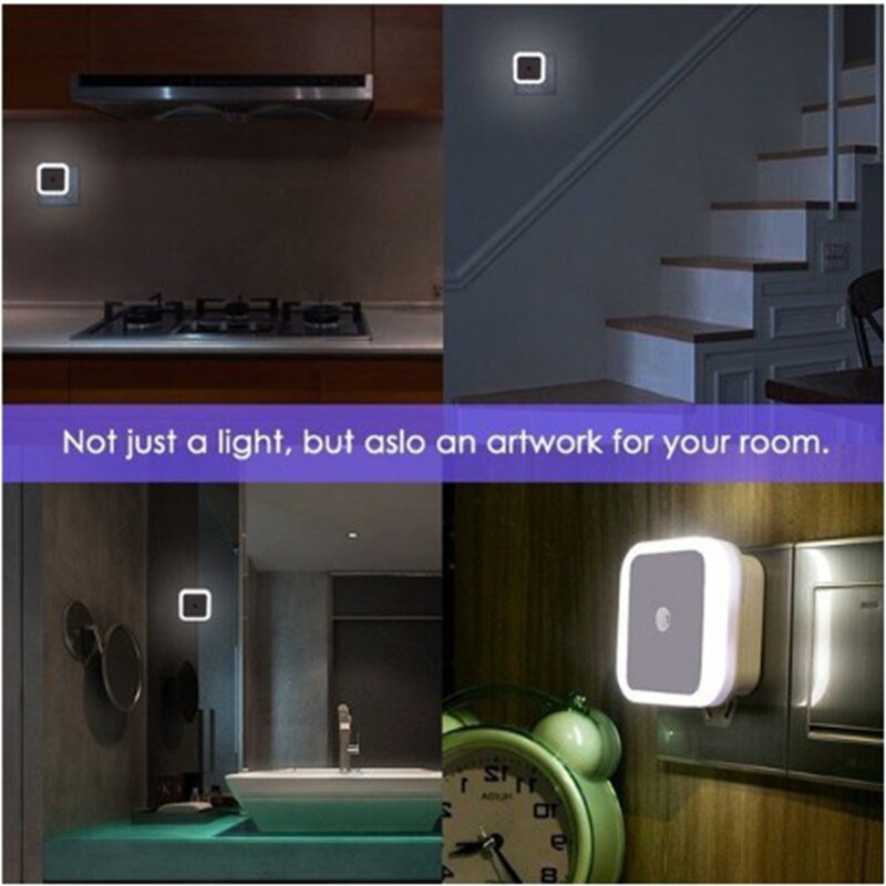Mini LED Night Light EU/US Plug-in Dusk to Dawn Sensor Wall Nights Lamp Square for Bedroom Hallway Stairs Corridor 110V 220V