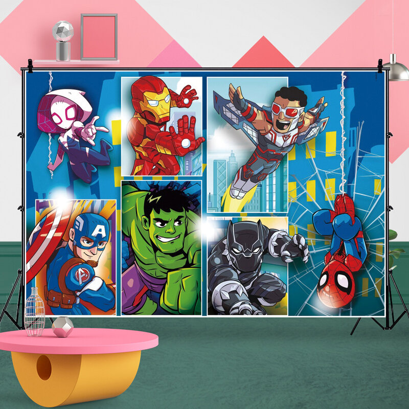 子供のための誕生日の背景,赤ちゃんのための漫画のスーパーヒーローパーティーの装飾,パーソナライズされた写真のポスター,写真の背景