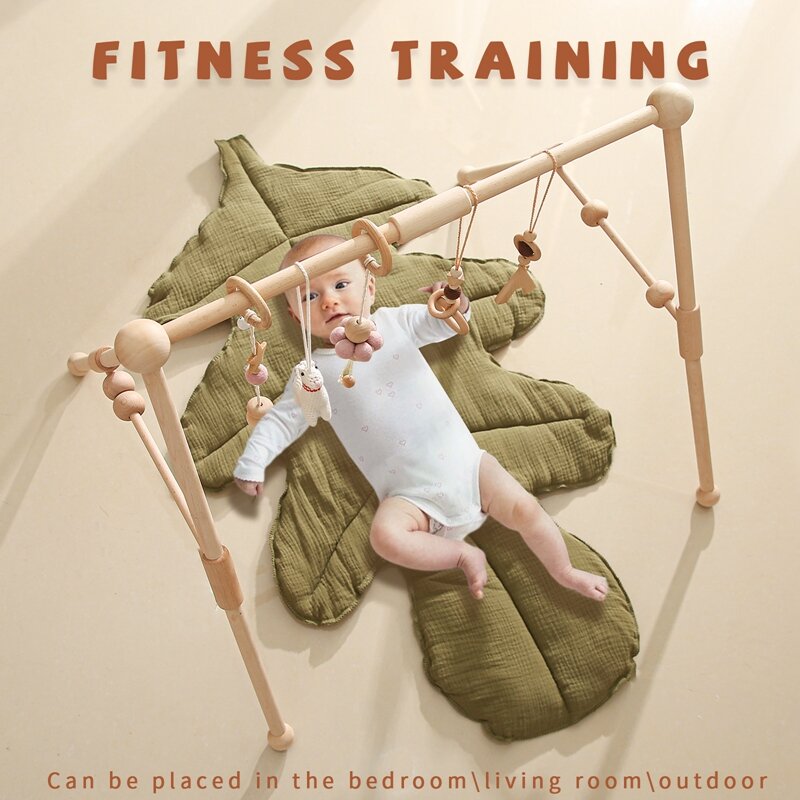 1set mainan kerincingan kayu bayi bermain Gym bergerak mainan sensorik gantung dapat dilipat bermain bingkai Gym aktivitas Gym mainan dekorasi kamar bayi