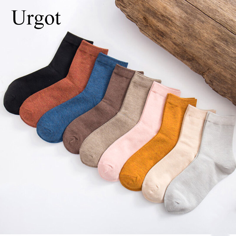 Urgot-calcetines de fibra de bambú para mujer, medias cómodas de Color sólido y fino, Color caramelo, 5 pares, Primavera