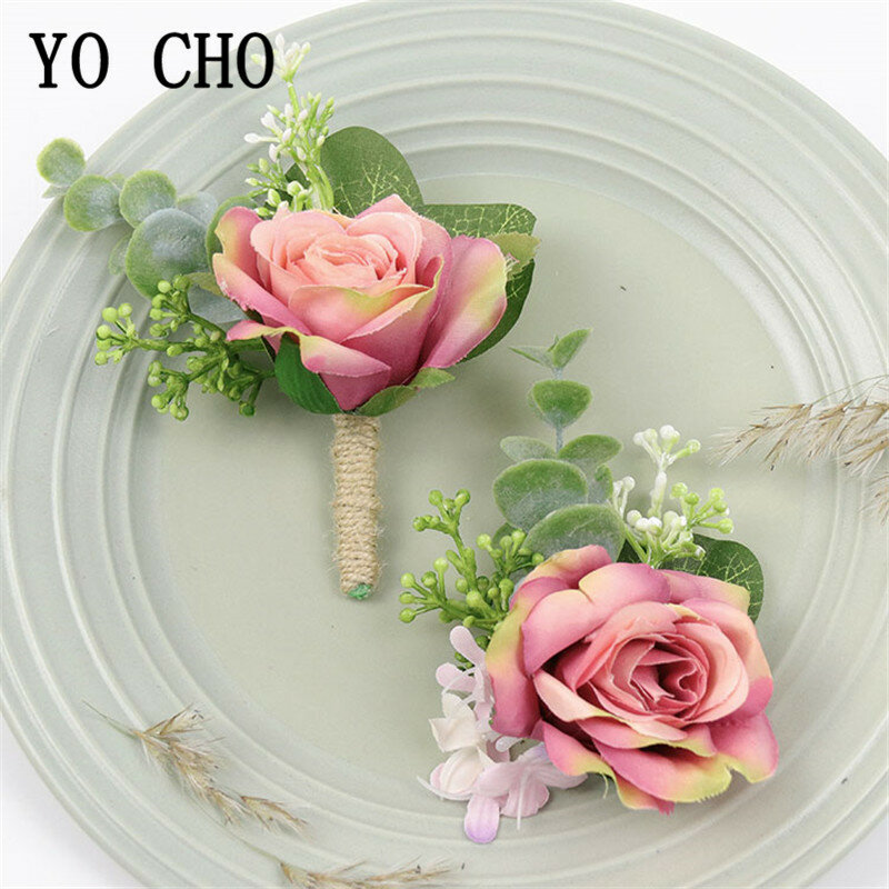 Yo Cho Sutra Pernikahan Bunga Korsase Bros Pria Pin Groom Boutonniere Bridesmaid Pergelangan Tangan Korsase Gelang Pernikahan Rose Bunga Putih